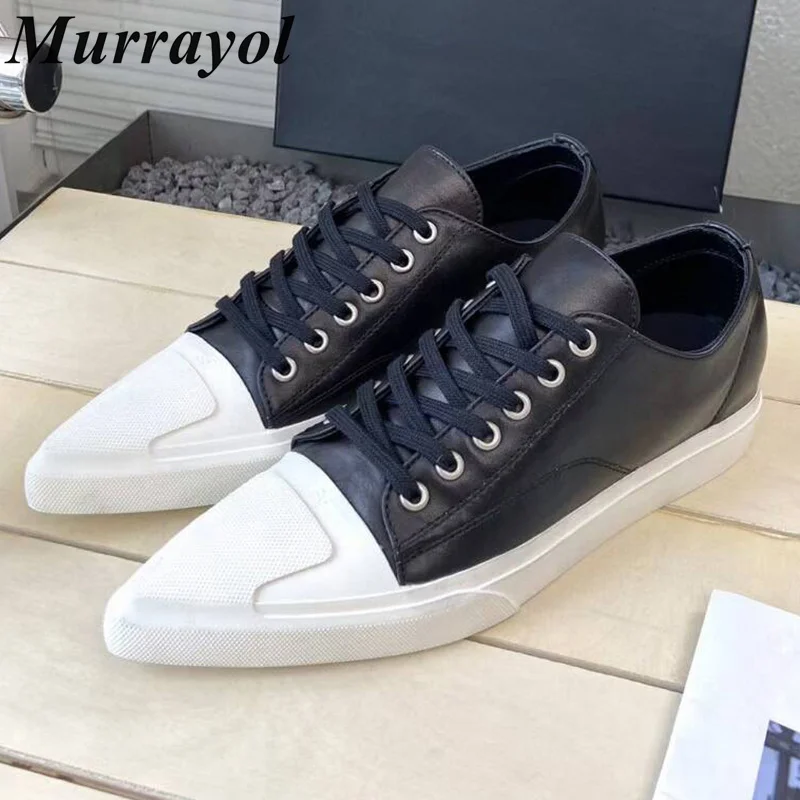 

New Genuine Leather Splicing Lace-up Flat Shoes Women's Pointed Toe Make old High-top Shoes Four Seasons Mary Jane Shoes