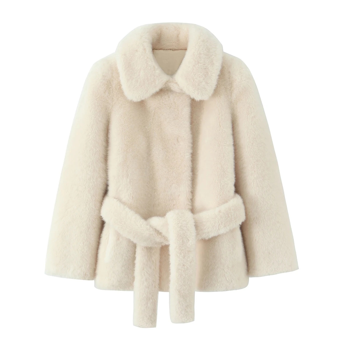 

2025 зимняя новая модная однотонная женская шуба из искусственного меха с поясом, шуба из искусственного меха, женская уникальная повседневная куртка с воротником C