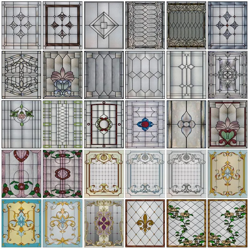 Película de ventana de vitral de tamaño personalizado, estilo barroco Retro, arte adhesivo estático esmerilado Vintage, películas de vidrio de colores, pegatina para puerta