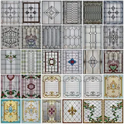 Custom size Stained Glass Window Film Retro Baroque style Vintage Frosted Static Cling Art Colored Glass Films Door Sticker