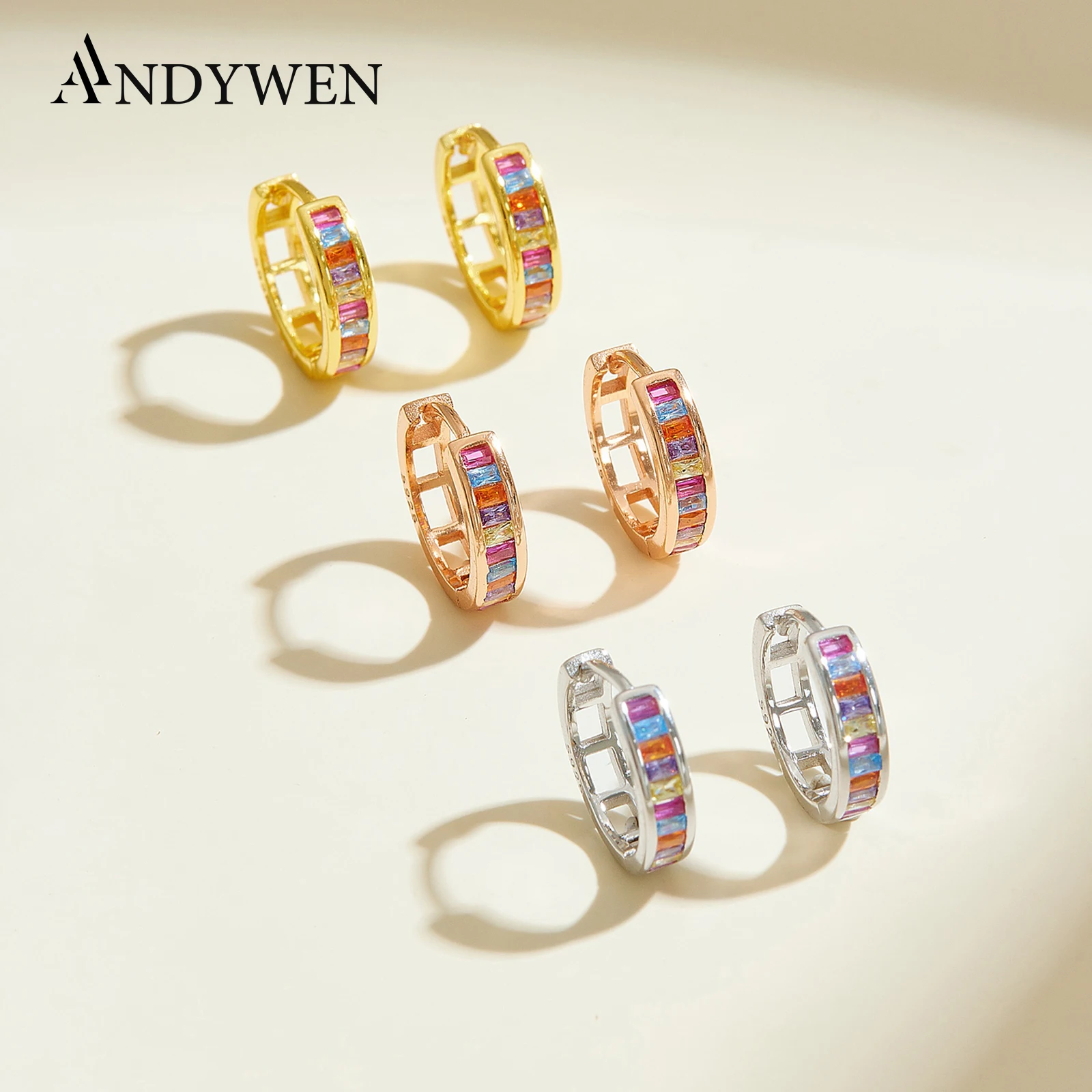 

ANDYWEN стерлингового серебра 925 пробы, красочные цирконовые серьги-кольца, женские серьги-кольца, новинка 2025, роскошные изящные вечерние повседневные ювелирные изделия, подарок