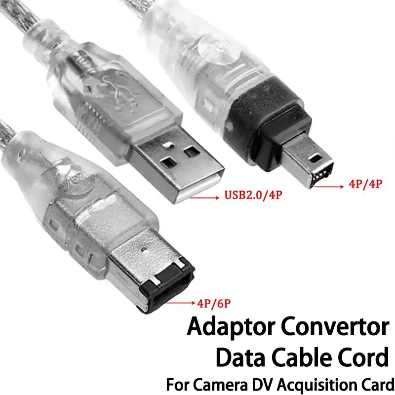 

1.5M Firewire IEEE 1394 6 Pin Male To USB 2.0 4pin Male Adaptor Convertor Data Cable Cable Cord For Camera DV Acquisition Card
