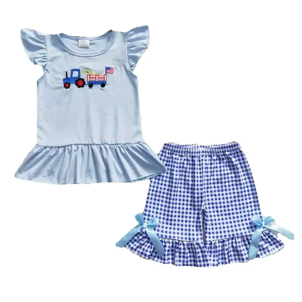

GSSO0206 Kids Clothing Girls 4th of July Truck Embroidery