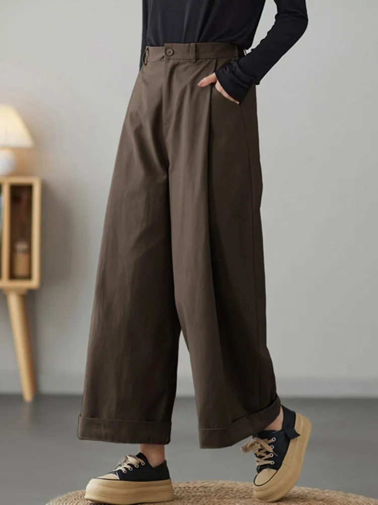 Hohe Taille weites Bein Hosen Frauen Neuankömmling Herbst koreanischen Stil einfarbig lose bequeme weibliche Freizeit hose b3117