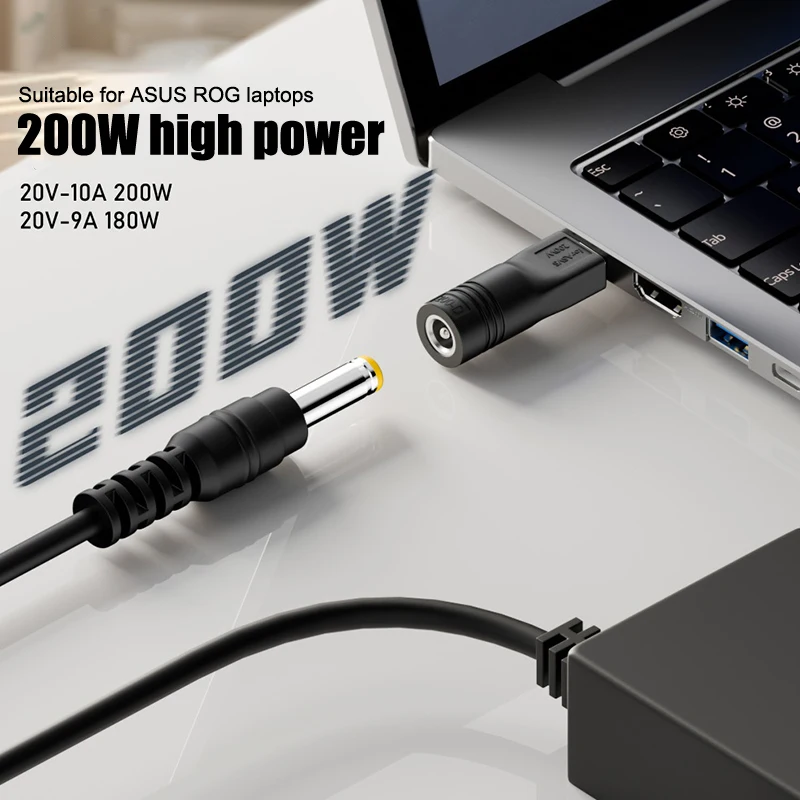 200W Laptop Power Adapter DC Female To Asus Square Mouth Adapter Jack Converter For ROG 16 14 Air Notebook Fast Charging