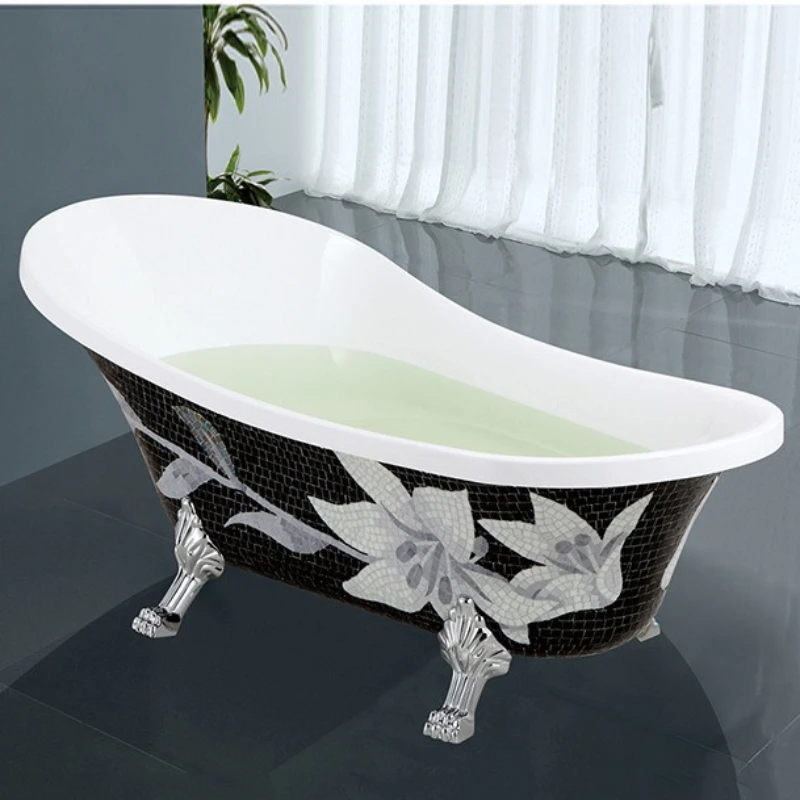 

Black Chaise Cylinder with Black Mosaic with Flowers Four Feet Freestanding Single Bathtub Toilet Hotel Project