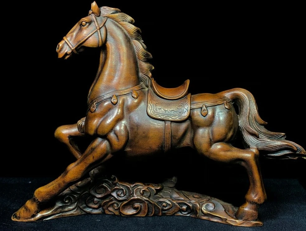 

Collectible Old Vintage Boxwood Japanese Netsuke Galloping Horse Ornament Statue