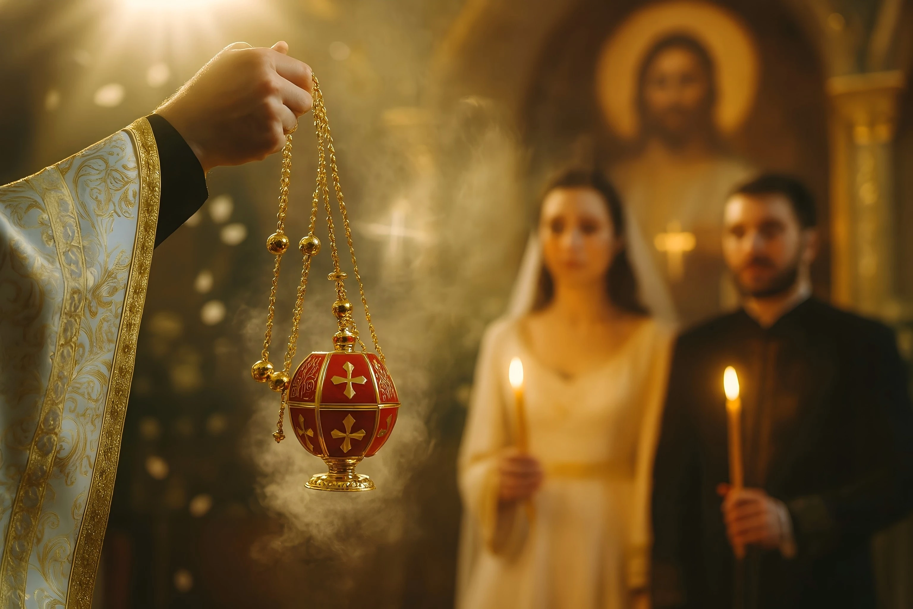 HTISOK Orthodoxes Kirchen-Weihrauchfass, hängendes Thurible, Kreuzdekoration mit Metallkette und Glocken, religiöse Utensilien, orthodoxes Weihrauchfass – Detail 9