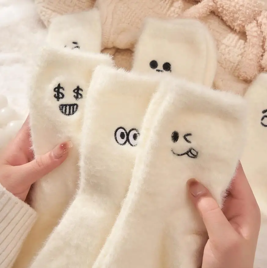 Mink Fleece Super Soft Socks for Women Ins White Winter Warm Thicken Coral Plush Socks Thermal Snow Home Sleep Floor Kawaii Sock