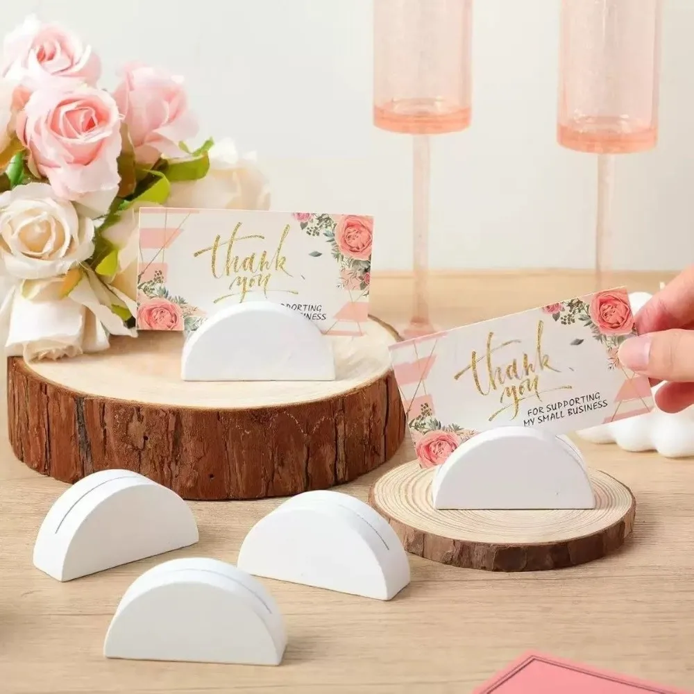 10pcs Durable Wooden Wood Card Holder Semicircle Art Crafts Place Card Holders Seat Card Bracket Wedding Banquet
