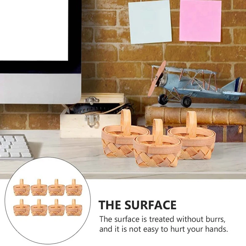 8PCS Mini Woven Baskets With Handles For Party Favors Crafts Decor Photo Prop