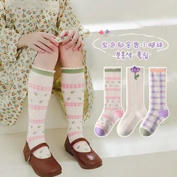 3 Pairs Baby Long Socks Girls Floral Socks Spring Autumn Girls Socks Children Cotton Socks for 1-12Y