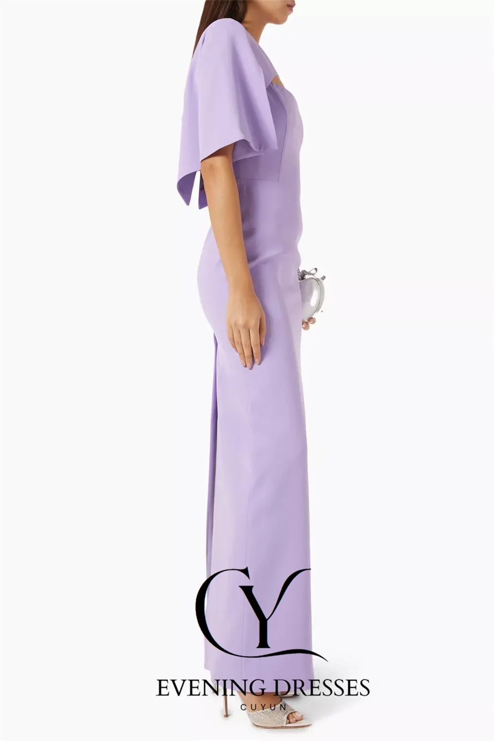 CUYUN 2025 فساتين سهرة لافندر بأكمام قصيرة مخصصة فساتين رسمية مستقيمة فساتين حفلات نسائية عصرية للولائم