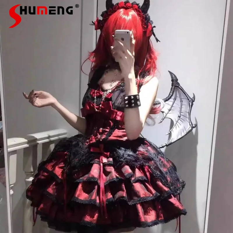 

Autumn New Black Red Lolita JSK Sweet Cute Vestidos Japanese Style Dress Anime Cosplay Costume Rojita Beautiful Dresses Female