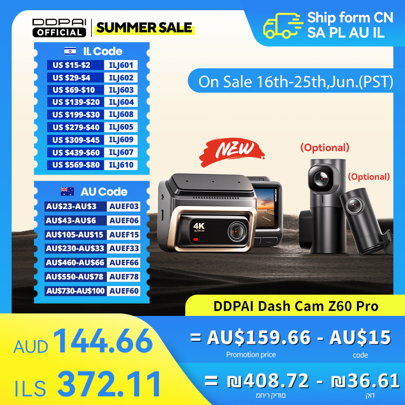 2025 New DDPAI 4K Dash Cam Z60 Pro Support Rear and Interior Car Camera SONY STARVIS2 678 Sensor 5GHz Wi-Fi ADAS 4G DVR