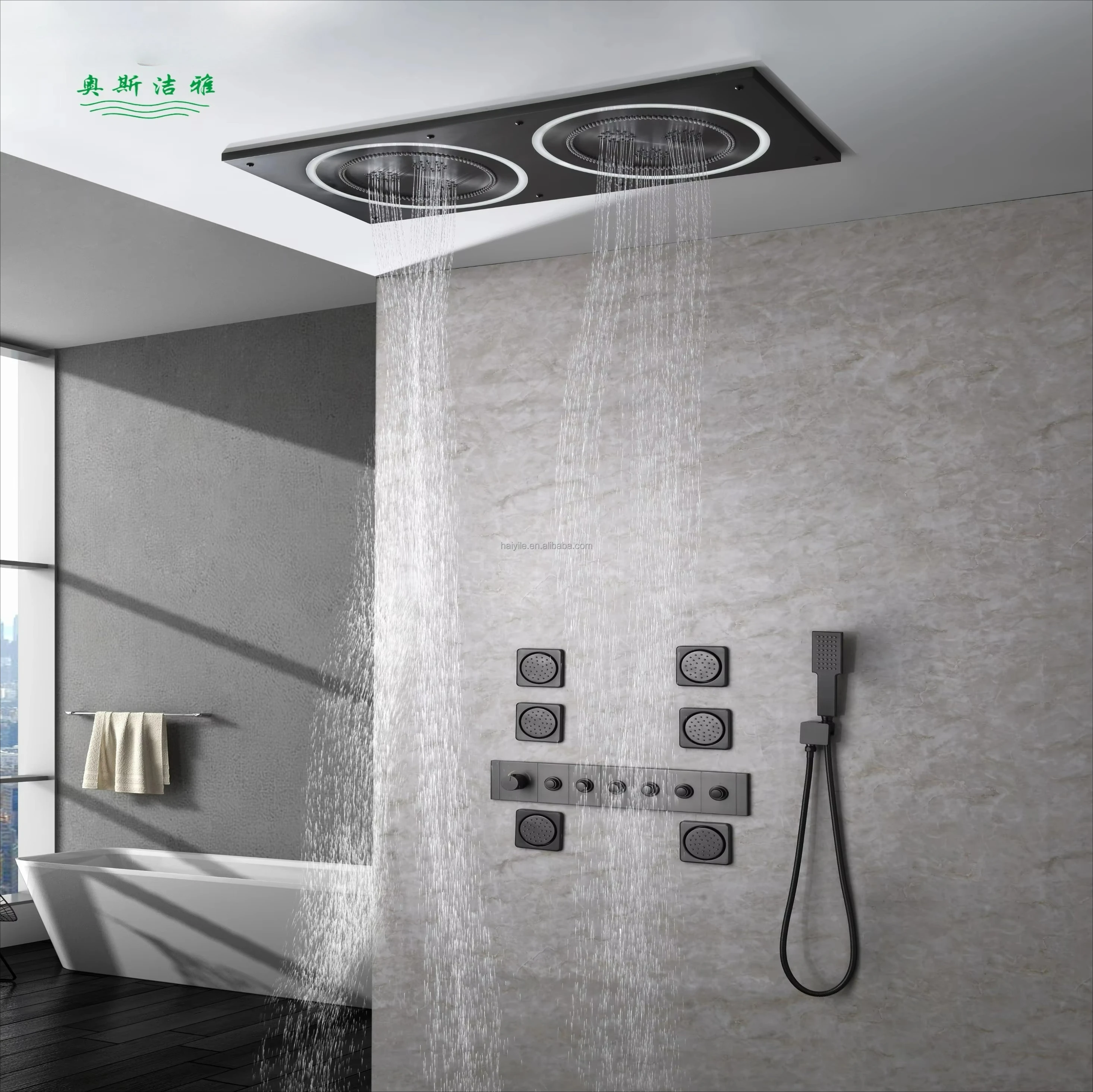 SUS304 1000X450X19mm LED 6-Function Concealed Thermostatic Brass Shower Set Raindance Thermostatic Ceiling Shower Set Head