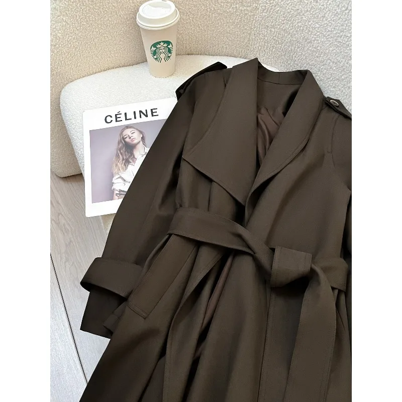 French Coffee High Quality Silhouette Lapels Long Trench Coat Women's New Autumn British Style Loose Basic Elegant Casual Coat