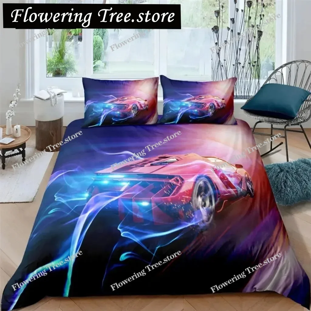 

Speed Sports Car Duvet Cover Set Queen Size Cool Racing Comforter Cover Extreme Sport Bedding Set for Boys Teens Men Room Decor