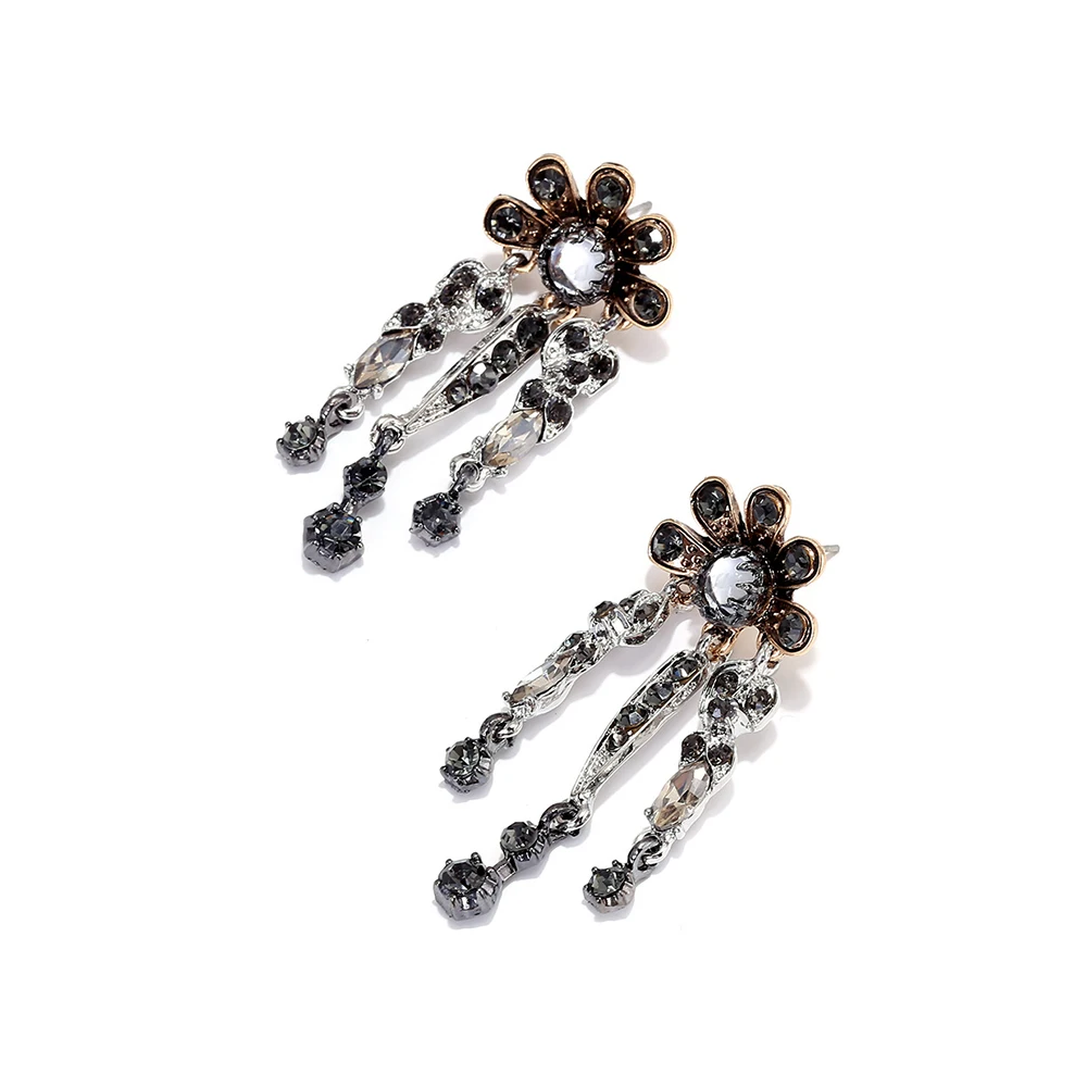 Vintage Schwarze Kristall-Strass-Quasten-Ohrringe für Damen, Gotischer Abendparty-Schmuck, Statement-Geschenke – Detail 4