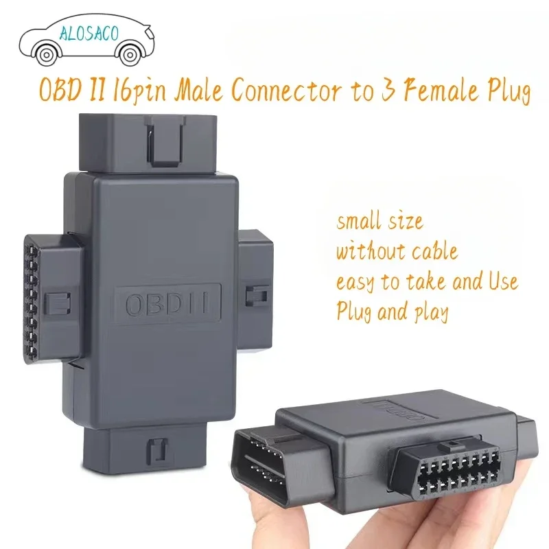 

OBD2 OBD II 16pin Male Connector to 3 Female Plug OBD Adapter 1 to 3 OBD2 Splitter Cable Converter for Diagnostic Extender