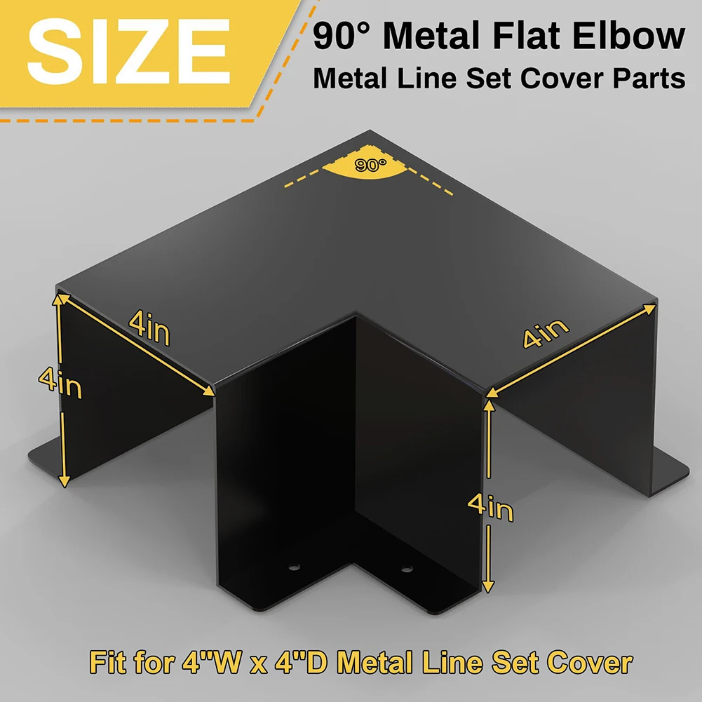 Flat Metal 90 Degree Elbow for Ductless For Mini Split Line Cover Systems Supporting Outdoor Weather Resistance and Durability