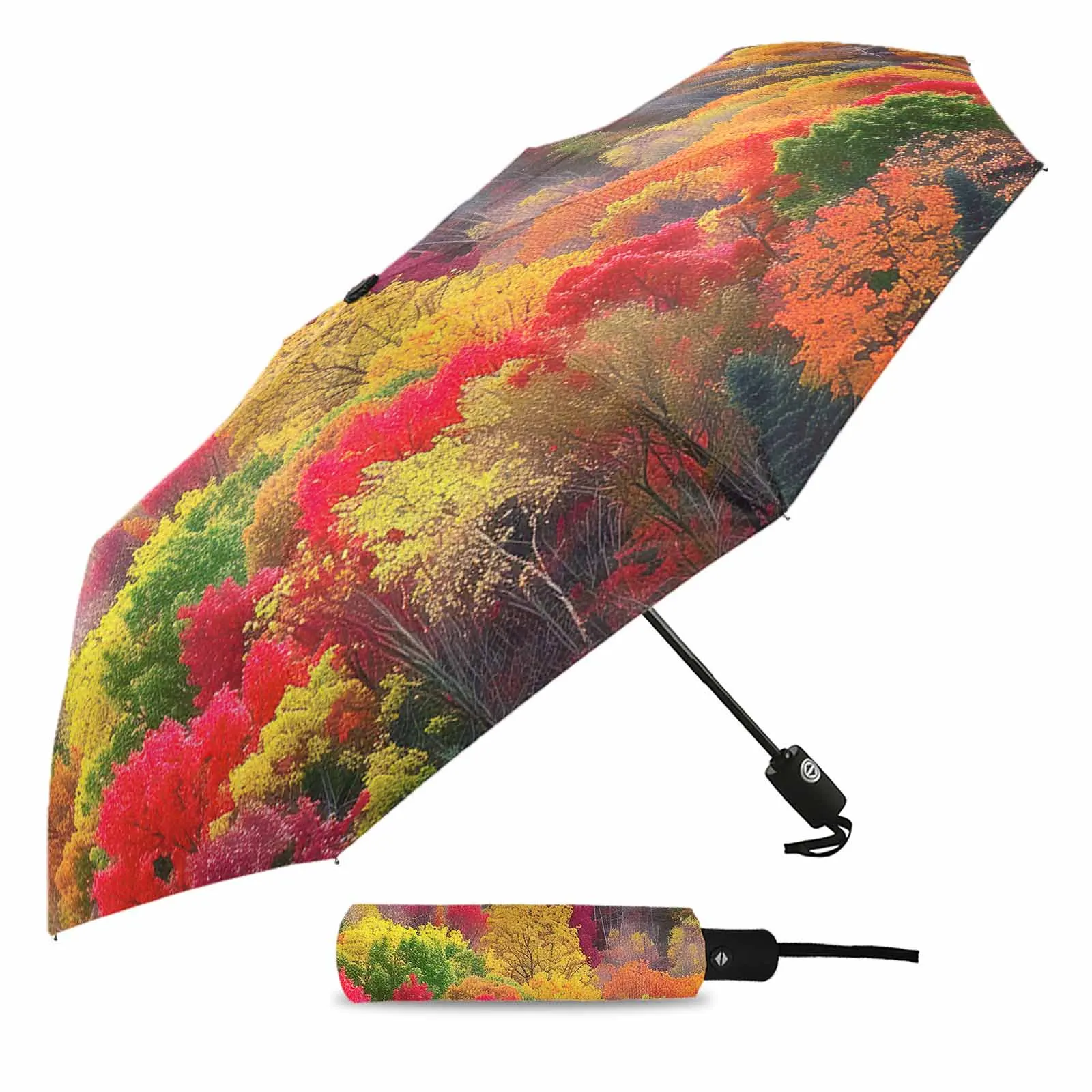 Autumn Forest Fallen Leaves Automatic Umbrella Portable Folding Sunny and Rainy Umbrella Women Parasol Umbrella