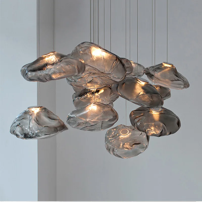 

Nordic Cloud Design Glass Pendant Lights Dining Room Living Room Restaurant Bar Irregular Fishing Net Art Hanging Lamps Fixtures