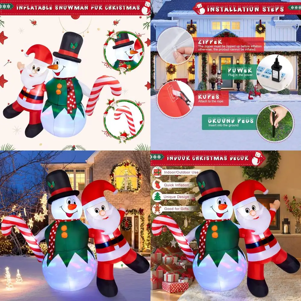 

Надувной снеговик и Санта-Клаус высотой 6 футов со светодиодными фонарями для наружного рождественского декора