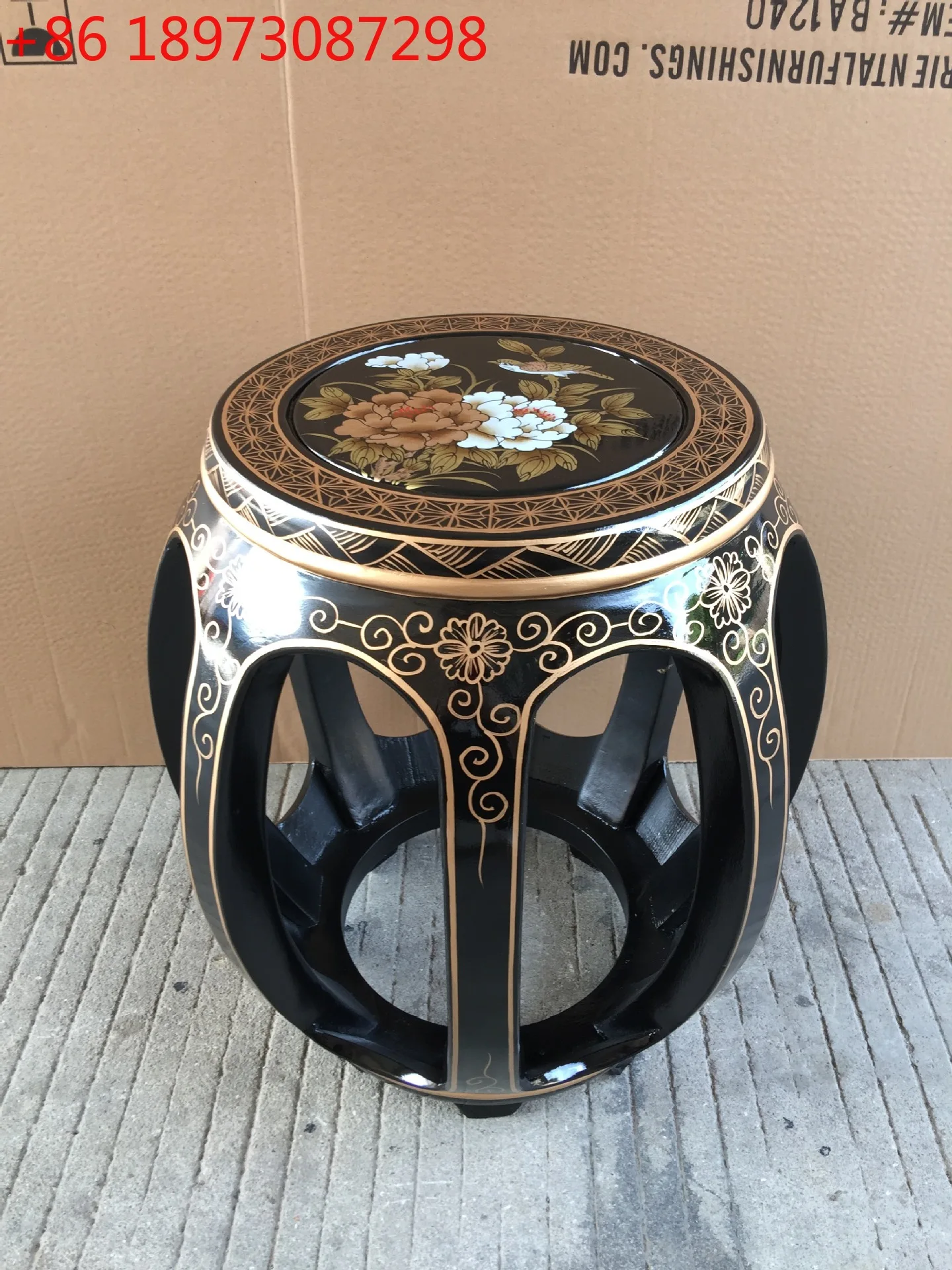 

Классический барабанный стул из цельного дерева, круглый стул с яркой росписью