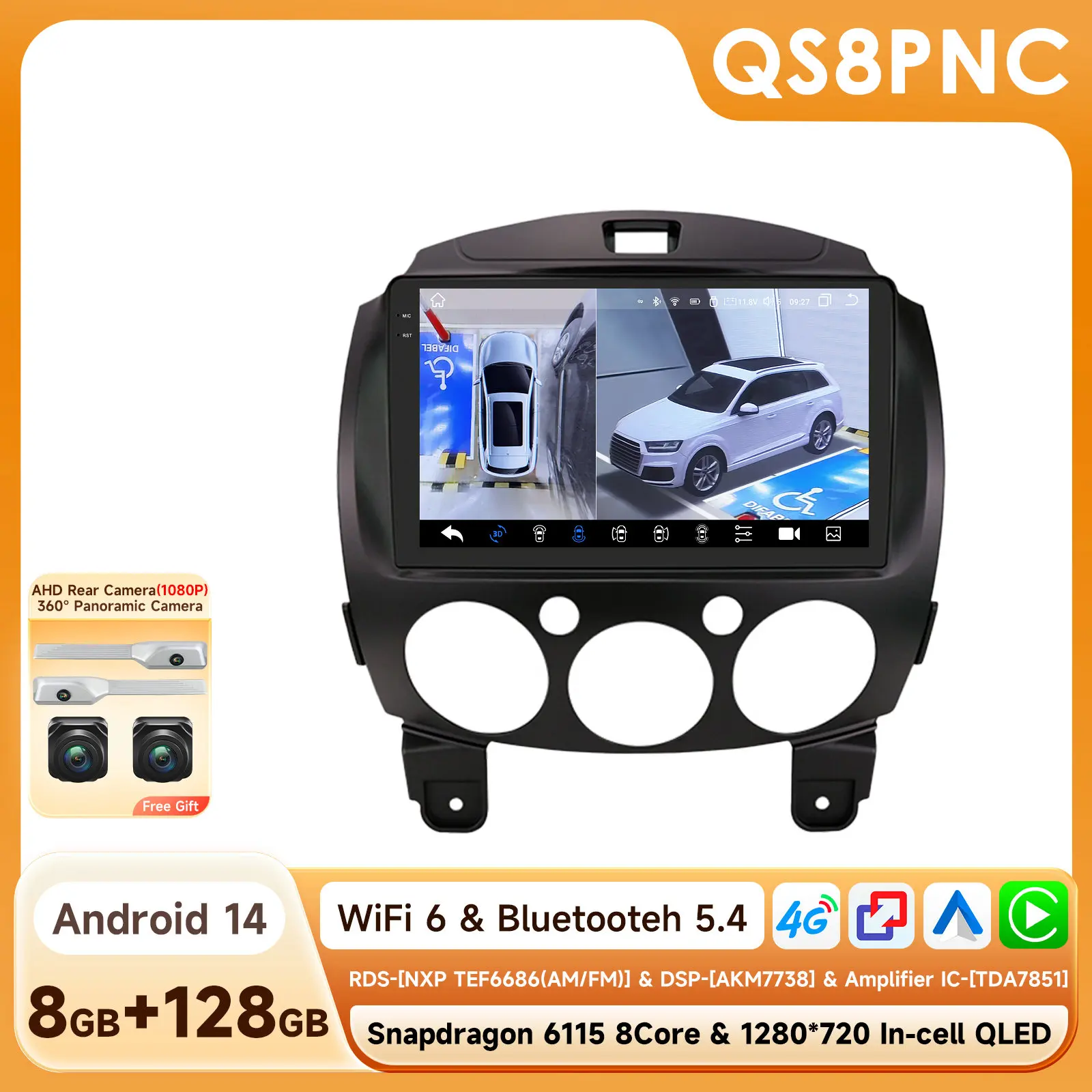 360 Camera 2Din Android 14 Autoradio Voor Mazda 2 2007 2008-2014 Auto Multimedia GPS 4G Carplay intelligente Scherm autoradio 6115