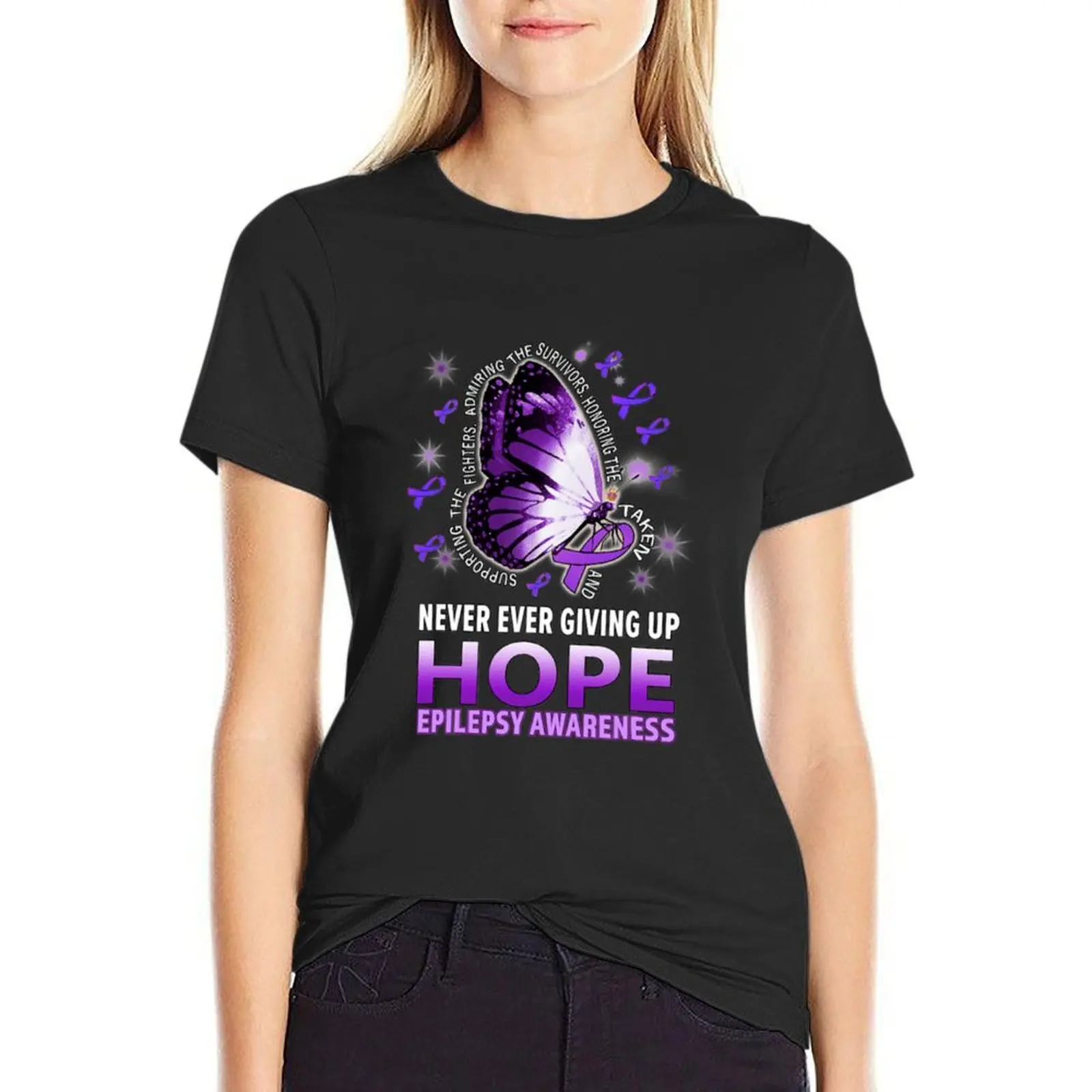 

Never ever giving up hope Epilepsy awareness T-Shirt aesthetic clothes funny lady clothes plus sizes Women clothing