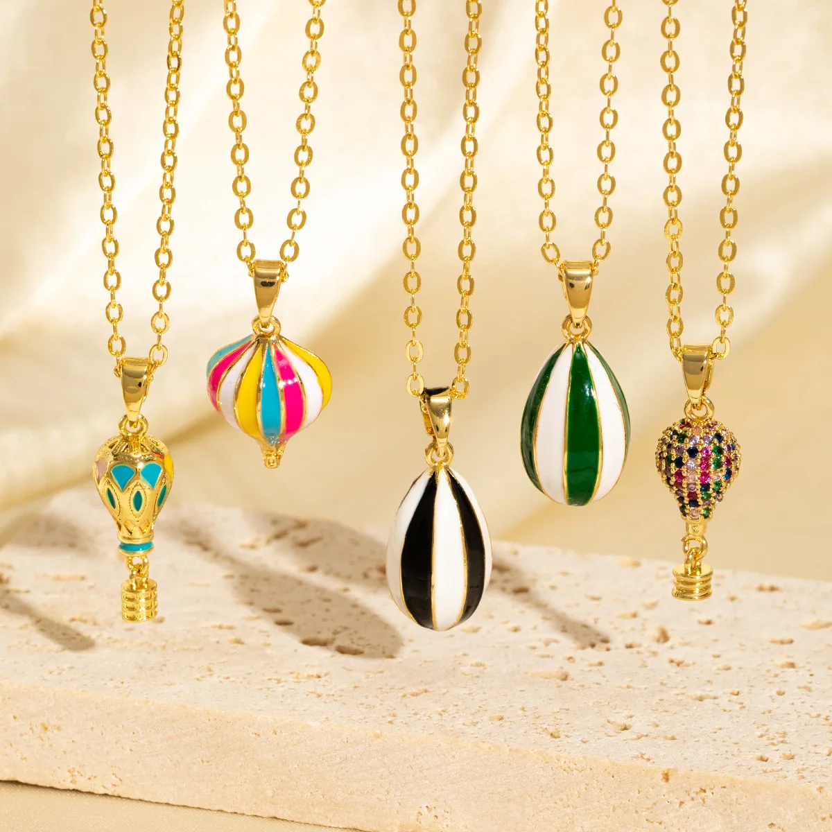 Coranda Women's Copper Zircon Jewelry Gift - 3D Hot Air Balloon Pendant Necklace South America Türkiye Theme Fashion Accessory
