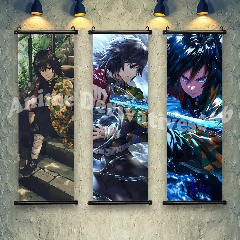 Póster de papel tapiz Demon Slayer, obra de arte de pared, pintura en lienzo, imagen impresa, rollo colgante de Anime, decoración del hogar, arte Giyu Tomioka