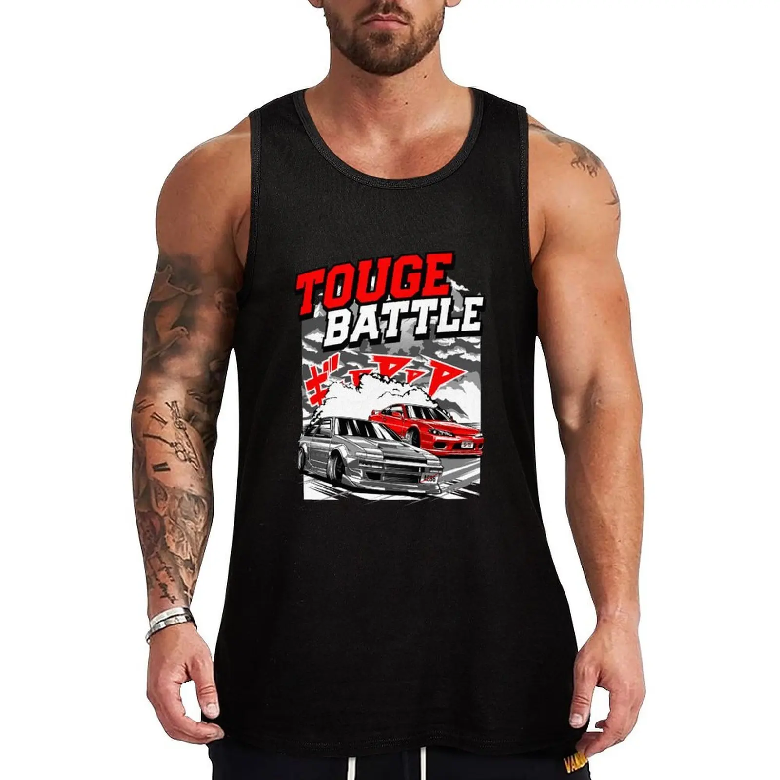 Touge Motorsport Racing Battle Street Drift Turbo Car Tank Top Sleeveless Workout Tank Top Muscle Fit Gym Shirt