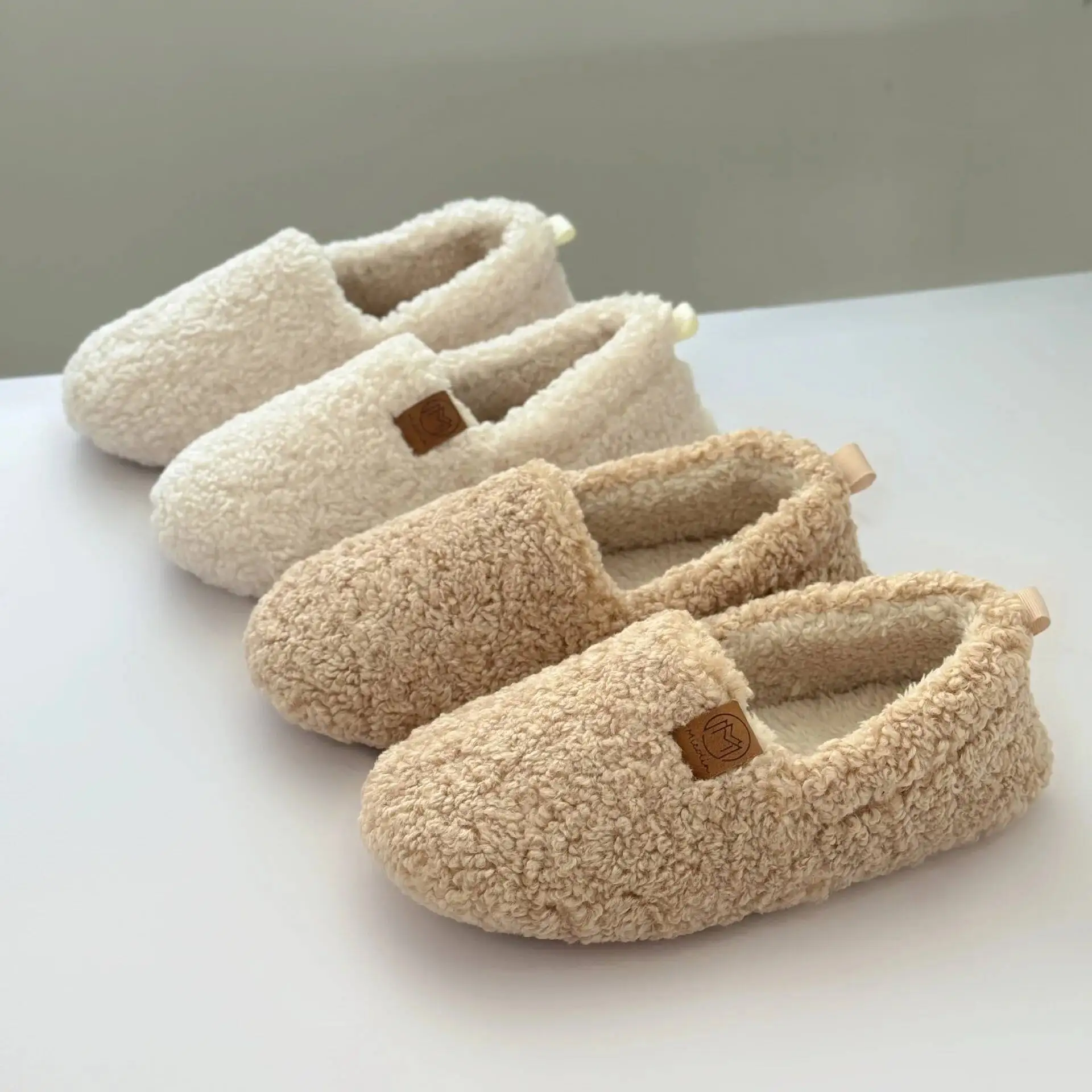 

Thickened Fleece Memory Foam Slippers Unisex Winter Warm Foot Adult Postpartum Shoes Man Women Cotton Footwear