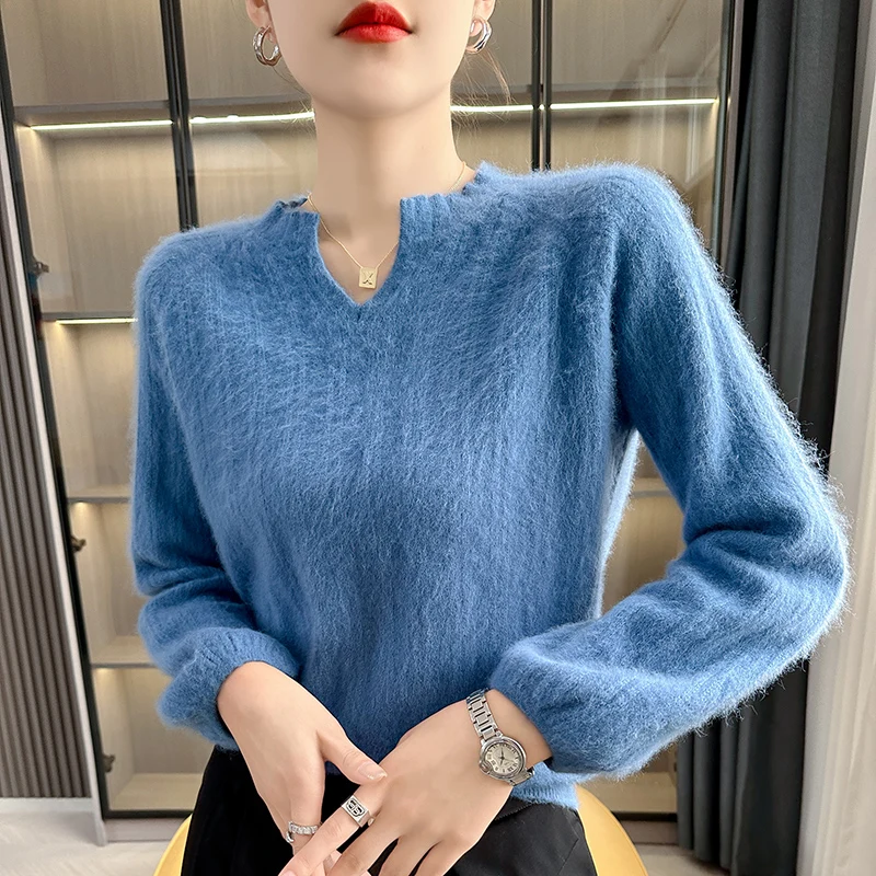 Maglione da donna autunno/inverno nuovo 100% Cashmere Pullover Casual tinta unita lavorato a maglia con scollo a v camicetta cava allentata moda top