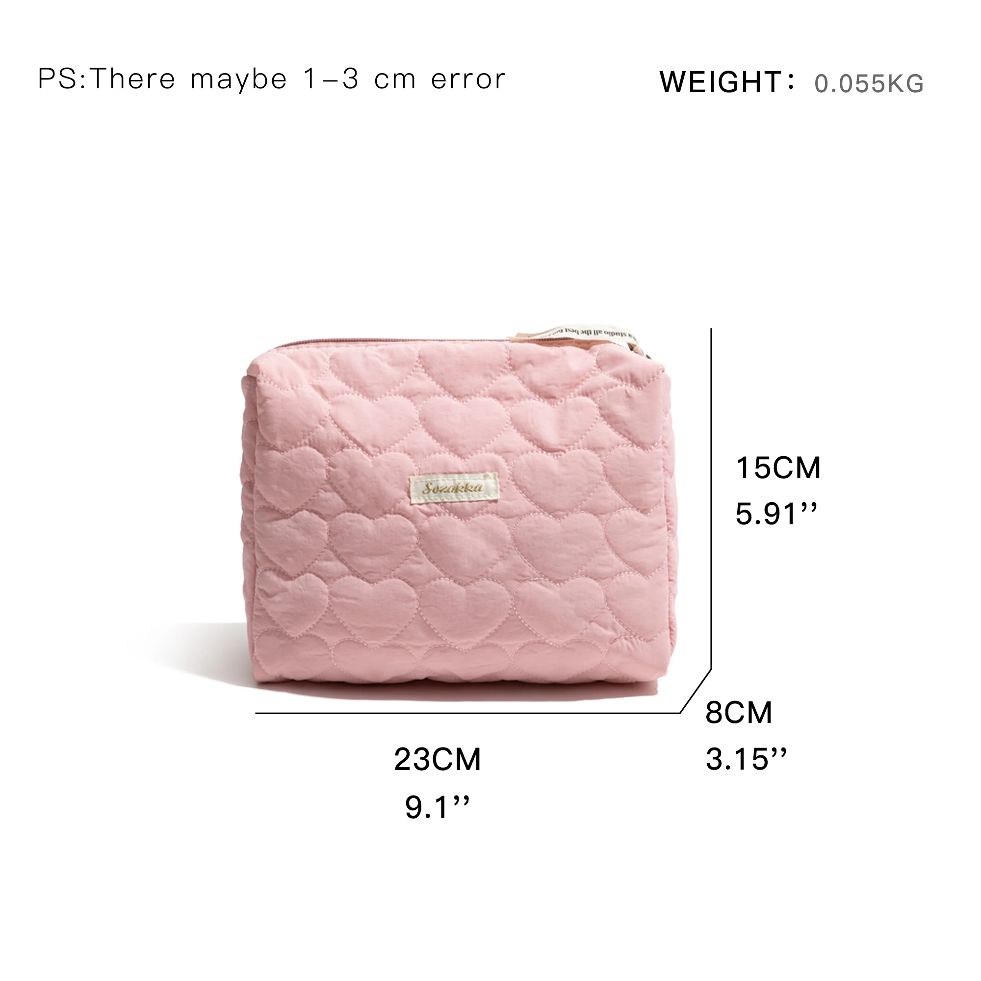 MABULA Nylon Heart Padded Down Quilted Makeup Bag Women's Lightweight Portable Outdoor Clutch Bag Cute Travel Wash Storage Pouch