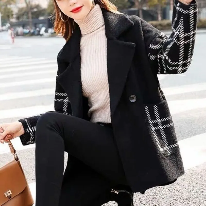 Autunno e inverno delle donne nuova moda elegante colletto del vestito Plaid tasca con bottoni Casual Versatile manica lunga sciolto cappotto di