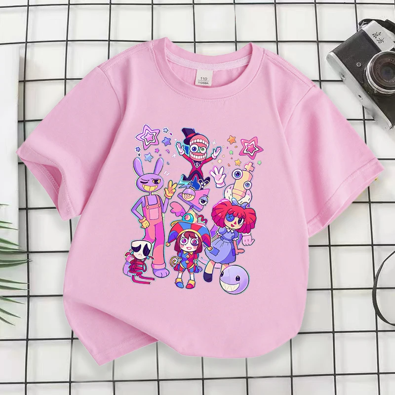 Camiseta rosa de manga corta para niña, ropa de circo Digital increíble, camisetas de dibujos animados para niños pequeños, camisetas de Anime de