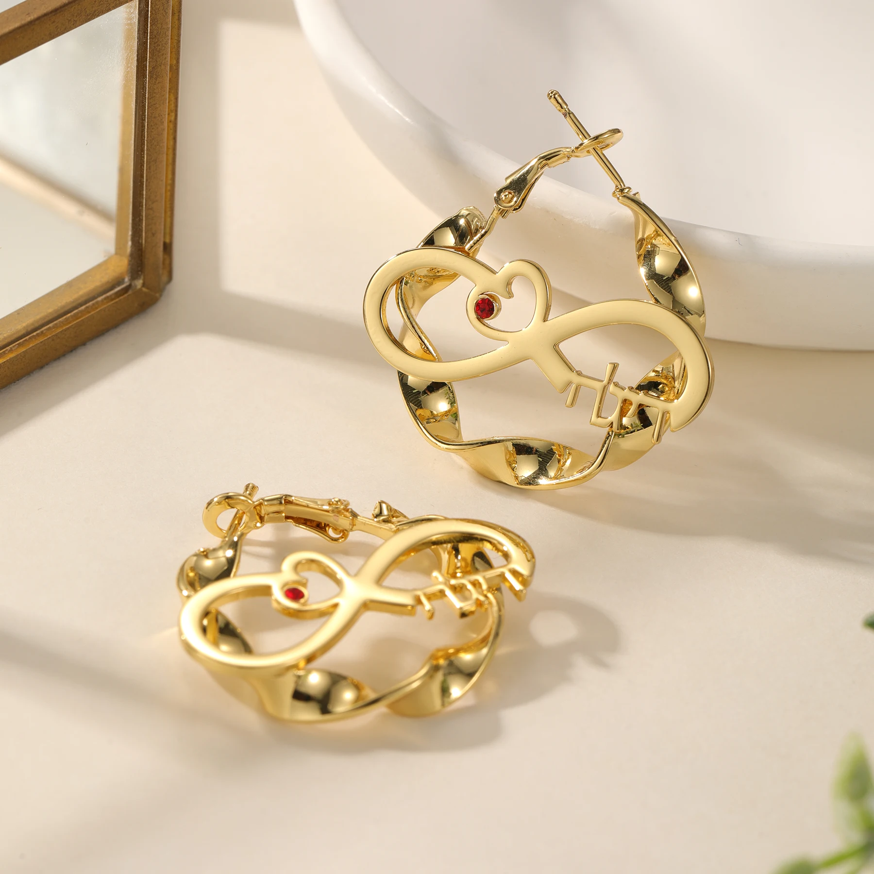 أقراط اسم حلقة لا نهائية مخصصة اسم الزوجين مع أقراط Brthstone مجوهرات عبرية مخصصة هدية نسائية لها #5