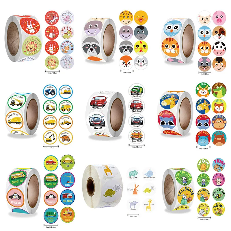 500PCS Reward Stickers Inspirational Sticker Rolls for School Rewards Student Kids Teacher Cute Animal Car Sticker Label