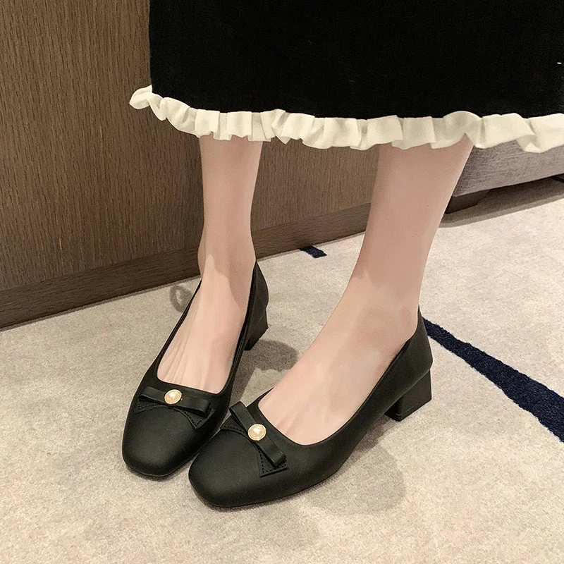 Korean Style Woman Pumps Square Heels Casual Shoes for Women Comfortable and Elegant Fashion Luxury Brand Beau Today Stylish