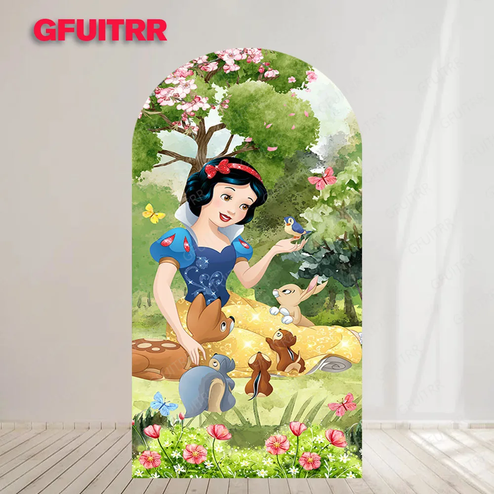 Snow White Arch Covers Backdrop Photography Background Wedding Girl Birthday Party Photo Doubleside Print Elastic Fabric