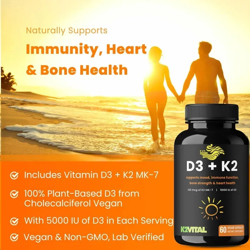 

Supplementing Heart and Bone with Vitamin D and K D 3 K 2 Mk-7 60 Capsules K2 D3 Vegetarian Capsules
