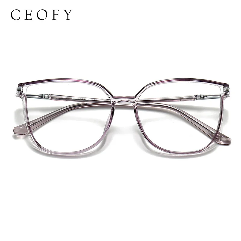 Ceofy Women Big Face Glasses Frame Acetate Fashion Optical Eyeglasses Frame Korean Brand Design Transparent Prescription Glasses