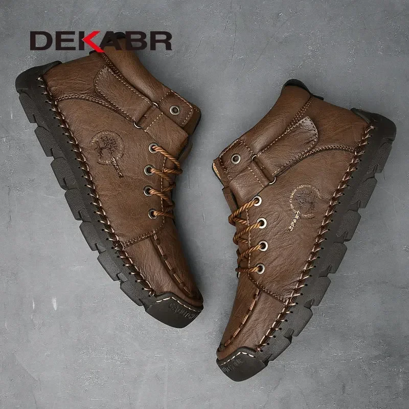 DEKABR Leather Men Ankle Boots Comfortable Platform Walking Boots New Design Soft Leather Office Business Boots Sneakers