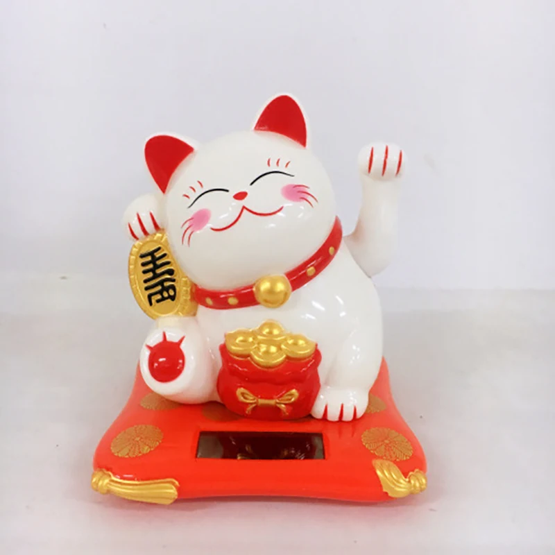2.5 Inch Solar Powered Fortune Cat Ornaments Chinese Lucky Cat Waving Hand Beckoning Fortune Cat Figurines For Home, Office, Car