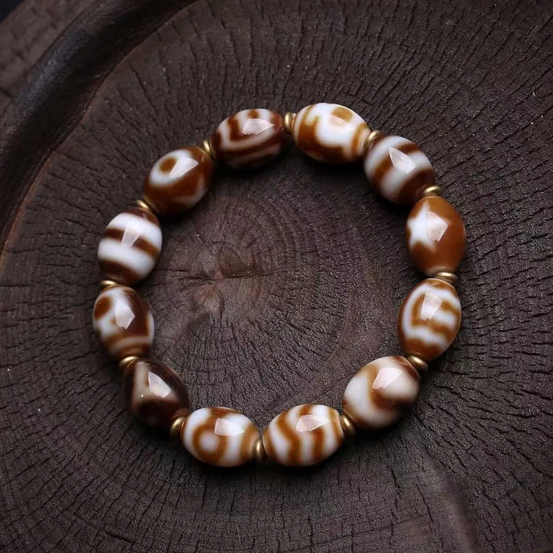 

Natural Multi-Gem Dzi Bead Single Loop Wrapped Agate Candid Three-Eyed Bracelet