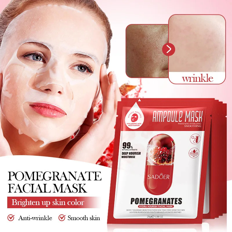 

SADOER Pomegranate Hydrating Nourishing Brightening Facial Mask Face Sheet Mask Skincare Deep Moisturizing Beauty Products