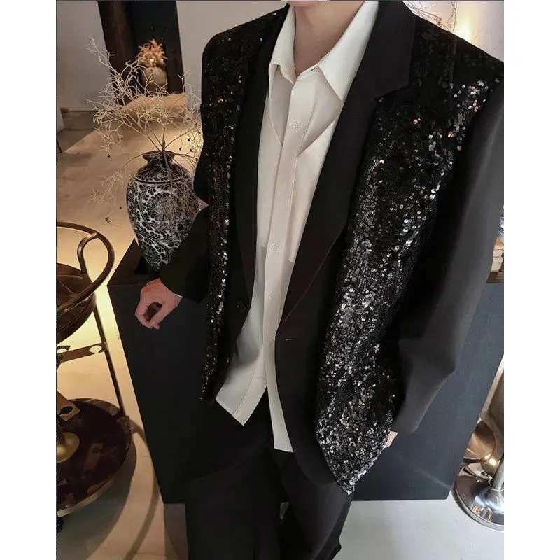 

Spring 2026 Men's Faion Urban Sle Sequin Suit Jaet Performance Casual Anti-Wrinkle Stand Fit Polyester Fabric Long S...